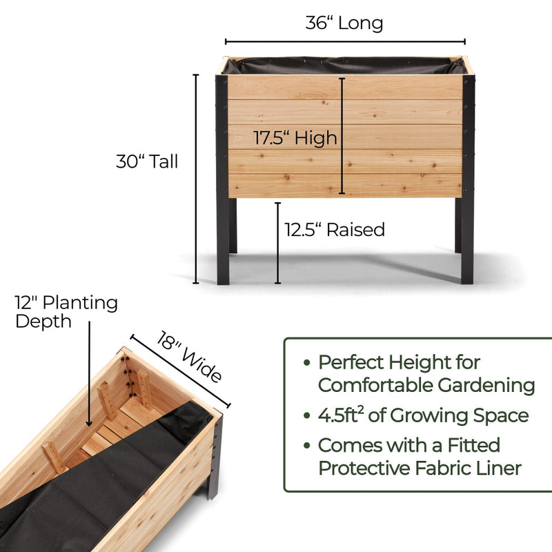 Cedar Planter - 18" x 36" Raised Garden Bed - 30" TALL/ Select Grade