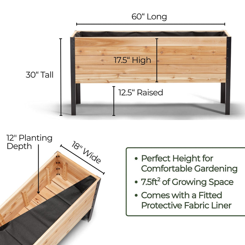 Cedar Planter - 18" x 60" Raised Garden Bed - 30" TALL / Select Grade