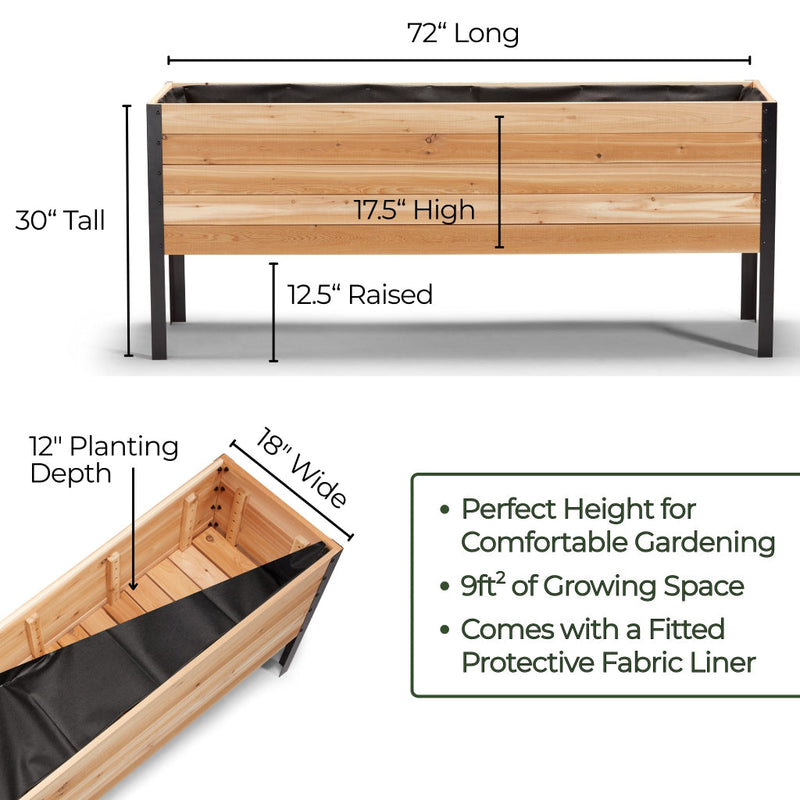 Cedar Planter - 18" x 72" Raised Garden Bed - 30" TALL / Select Grade