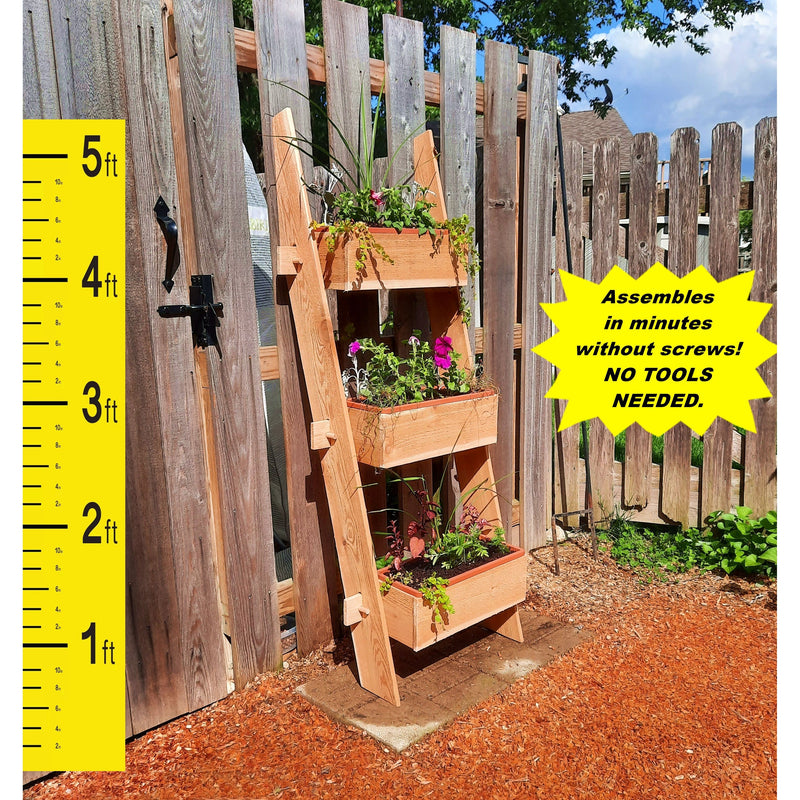 3-Tier Vertical Cedar Standing Planter Box