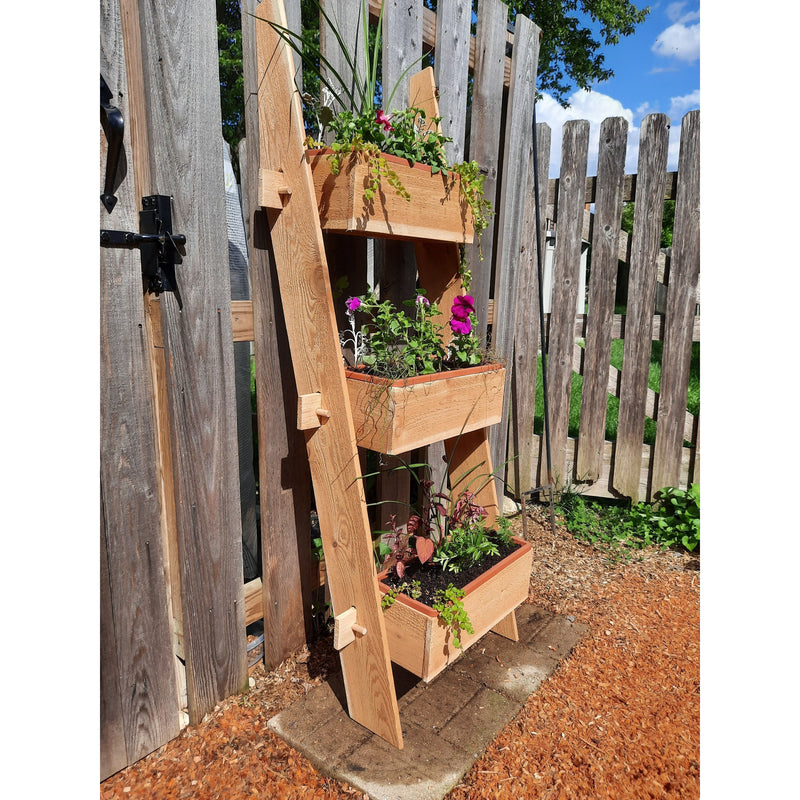 3-Tier Vertical Cedar Standing Planter Box