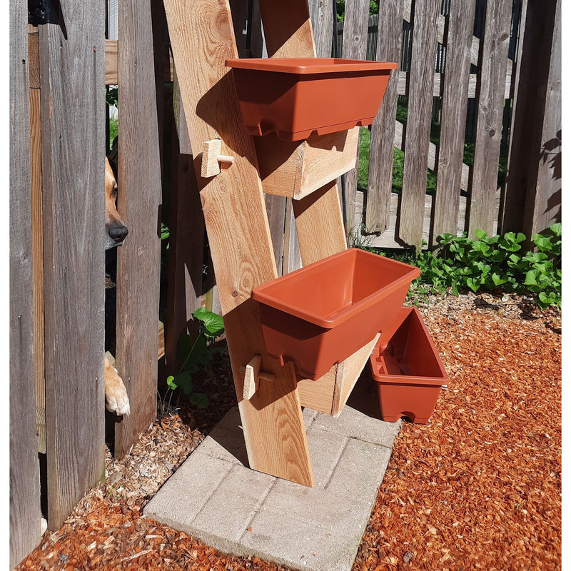 2-Tier Vertical Cedar Ladder Planter Box for Small Spaces