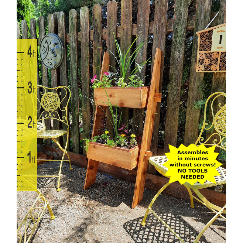 2-Tier Vertical Cedar Ladder Planter Box for Small Spaces