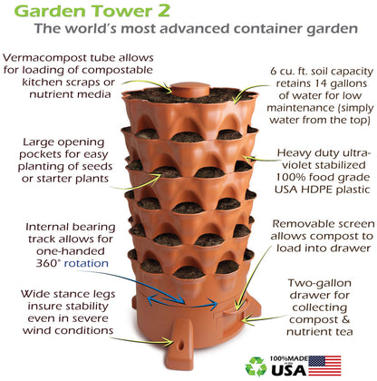 Garden Tower 2™, 50-Plant Composting Vertical Garden Planter (Dropship)