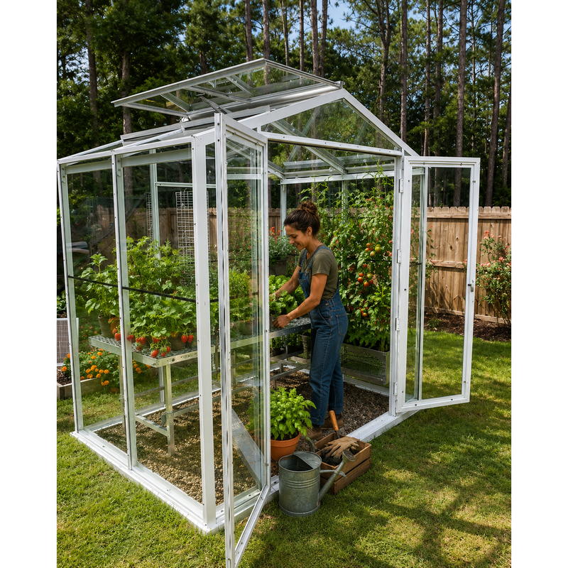 Janco  Sago 5' x 8' Aluminum Tempered Glass Greenhouse Kit